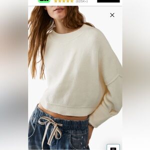 Free People cropped Easy Street Cream Crew Neck Sweater